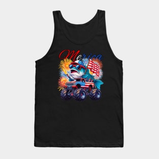 Fish riding monster truck for 4th of july Tank Top